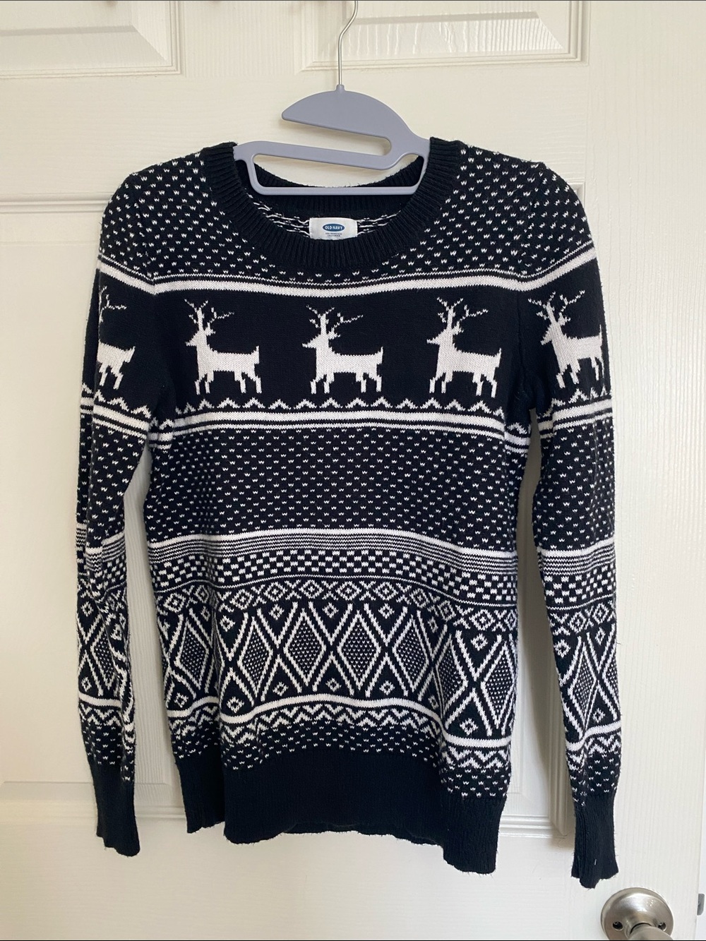 Old Navy Black and White Reindeer Crewneck Sweater